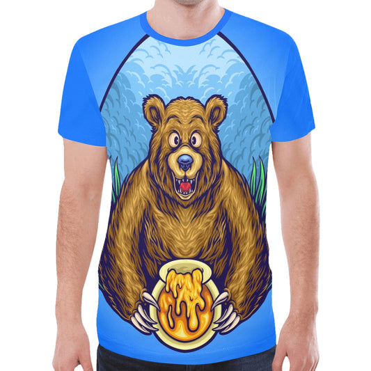 Grizzly Bear With Honey Bee Cartoon New All Over Print T-shirt