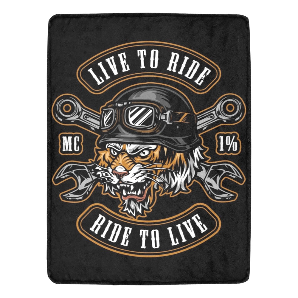 Vintage Motorcycle Angry Tiger Crossed Wrenches Ultra-Soft Micro Fleece Blanket 60"x80"