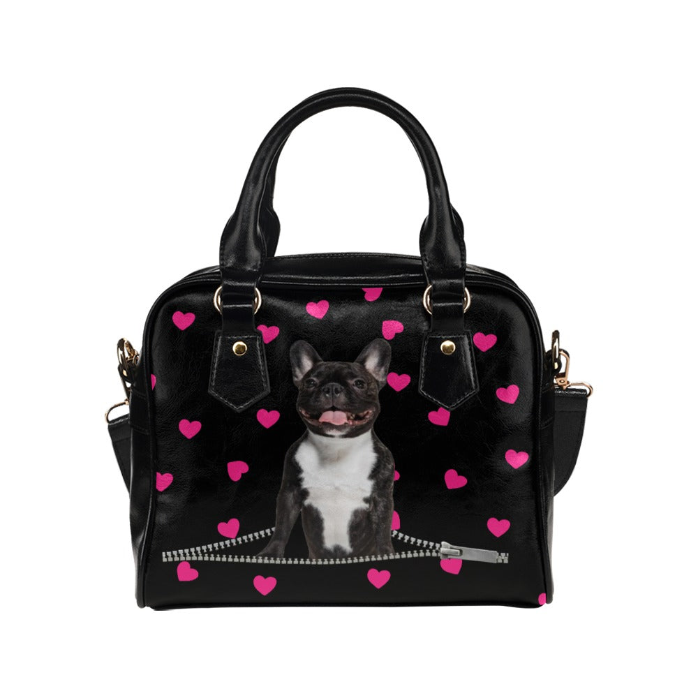 French Bulldog Zip Hearts Shoulder Handbag