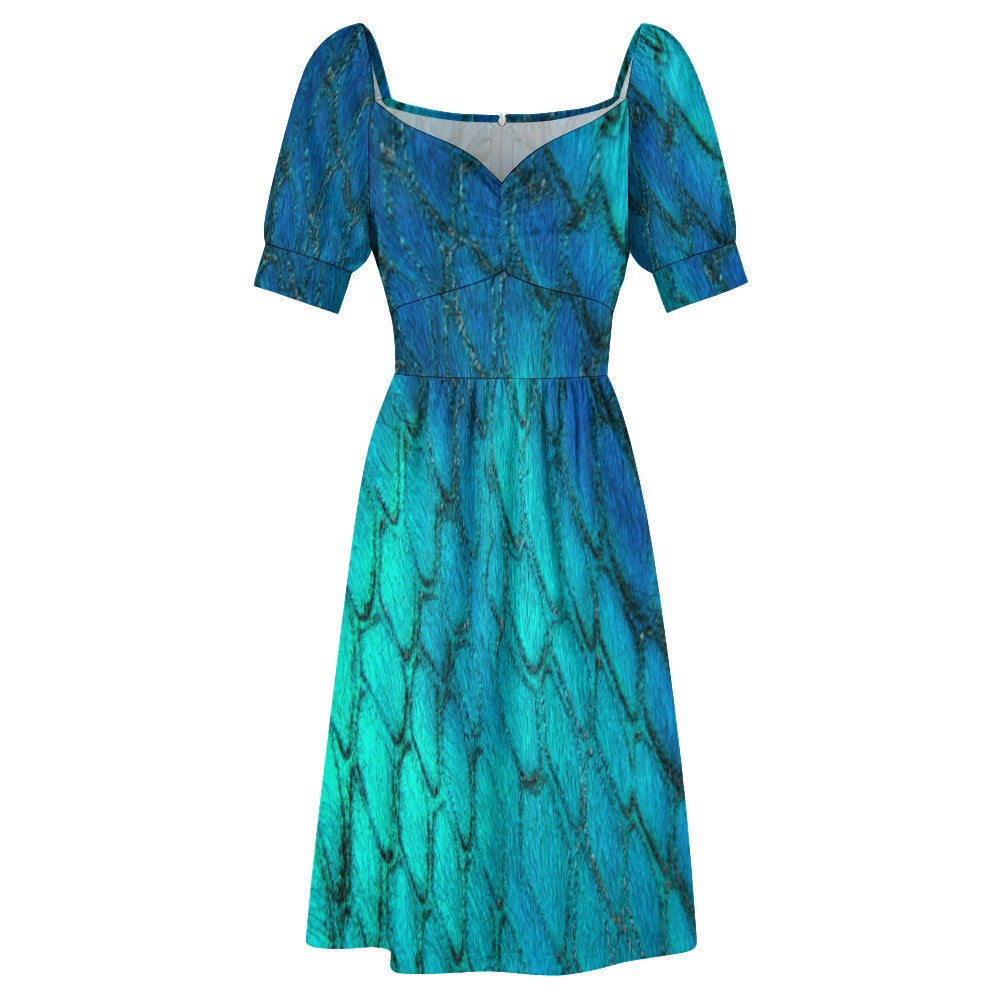 Reptile Skin Crocodile Snake Blue Green Printed Sweetheart Dress