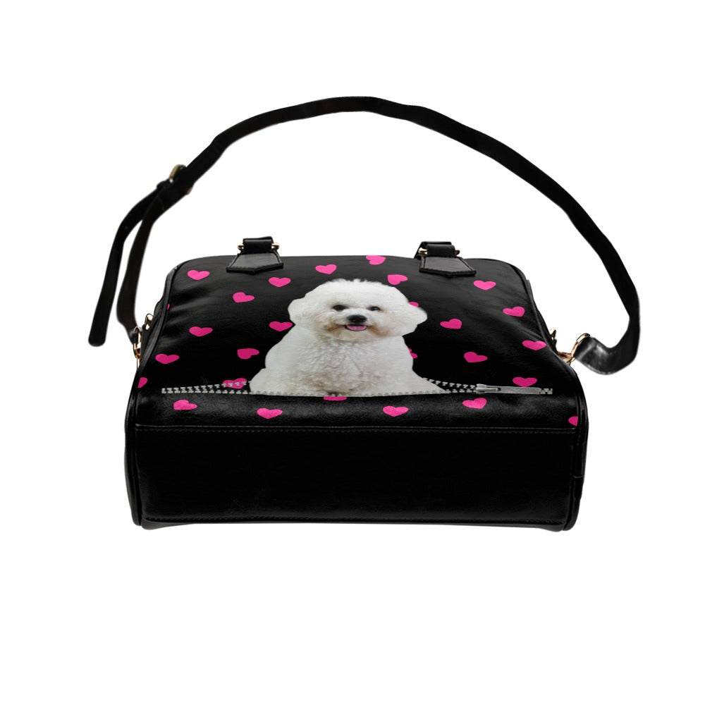 Poodle Puppy Zip Hearts Shoulder Handbag