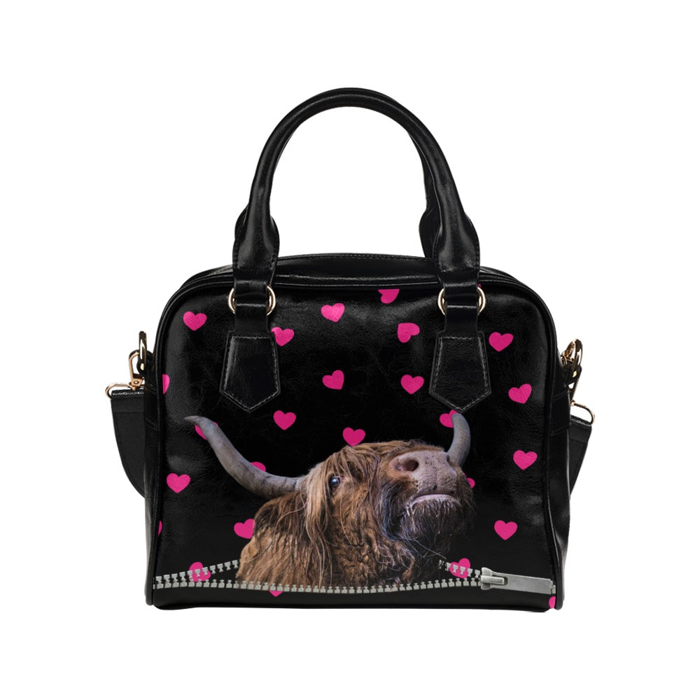 Highland Cow Hearts Shoulder Handbag