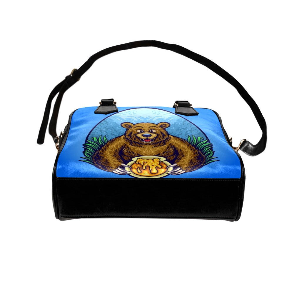 Grizzly Bear With Honey Bee Cartoon Shoulder Handbag