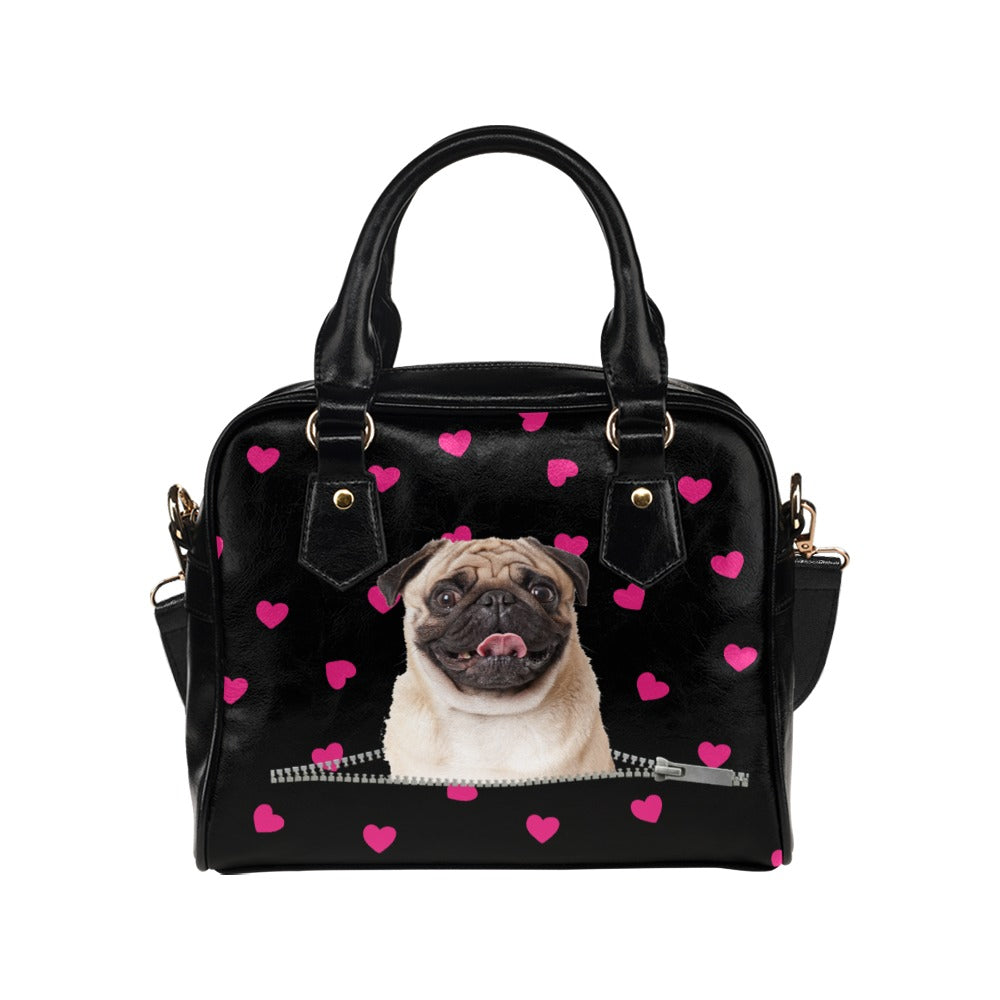 Pug Hearts Shoulder Handbag