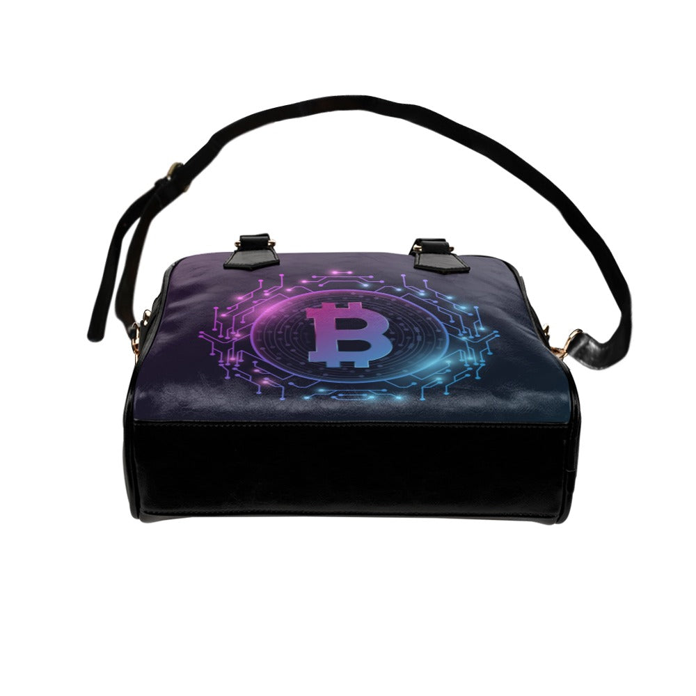 Futuristic Purple Bitcoin Digital Currency Shoulder Handbag