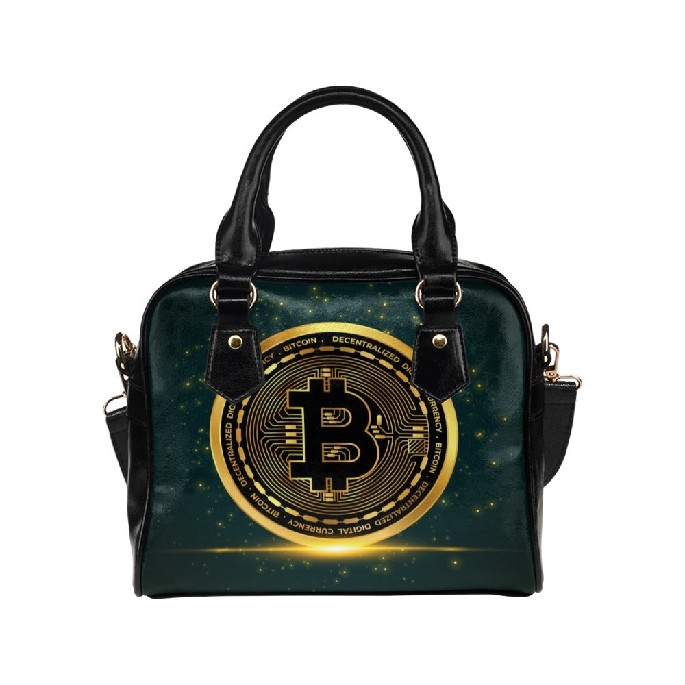 Cryptocurrency Bitcoin Golden Coin Shoulder Handbag