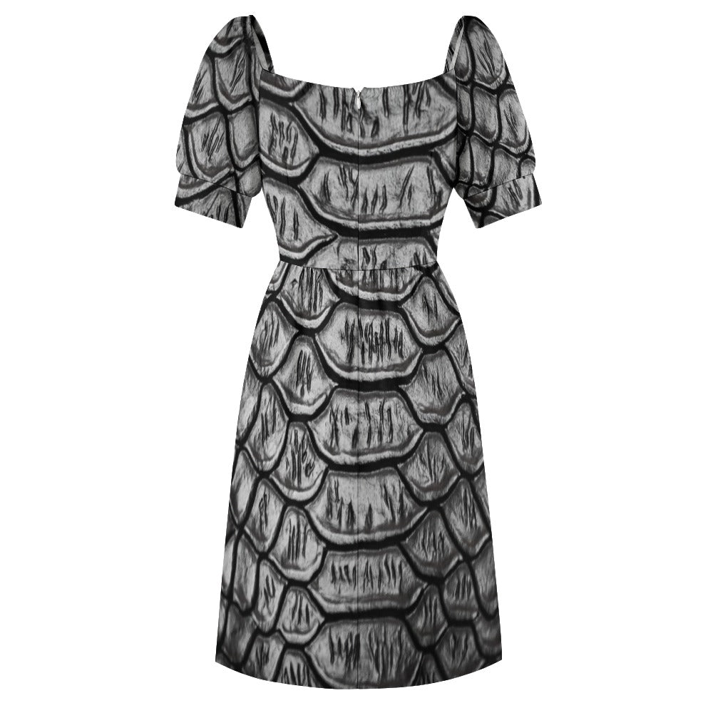 Reptile Skin Crocodile Snake Black Printed Sweetheart Dress