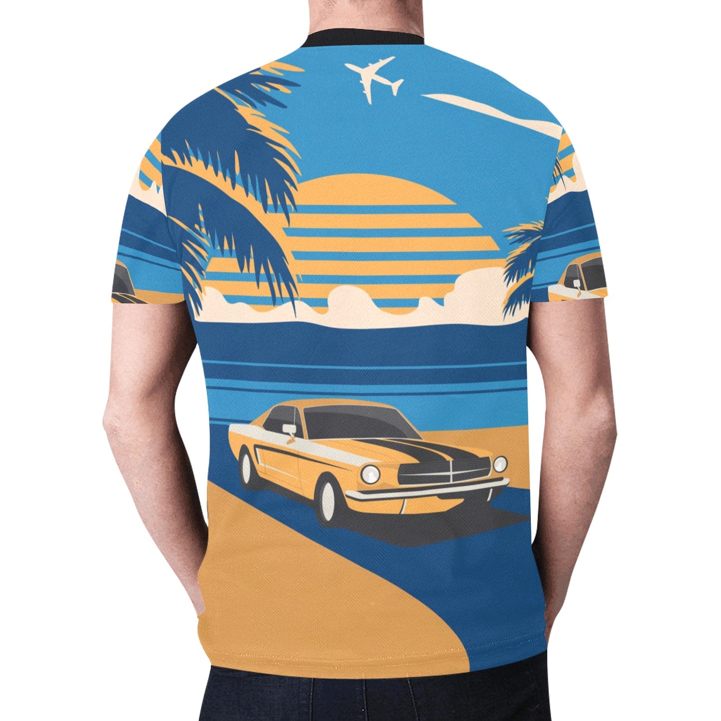 Retro Car Palm Trees Sunset Vintage New All Over Print T-shirt