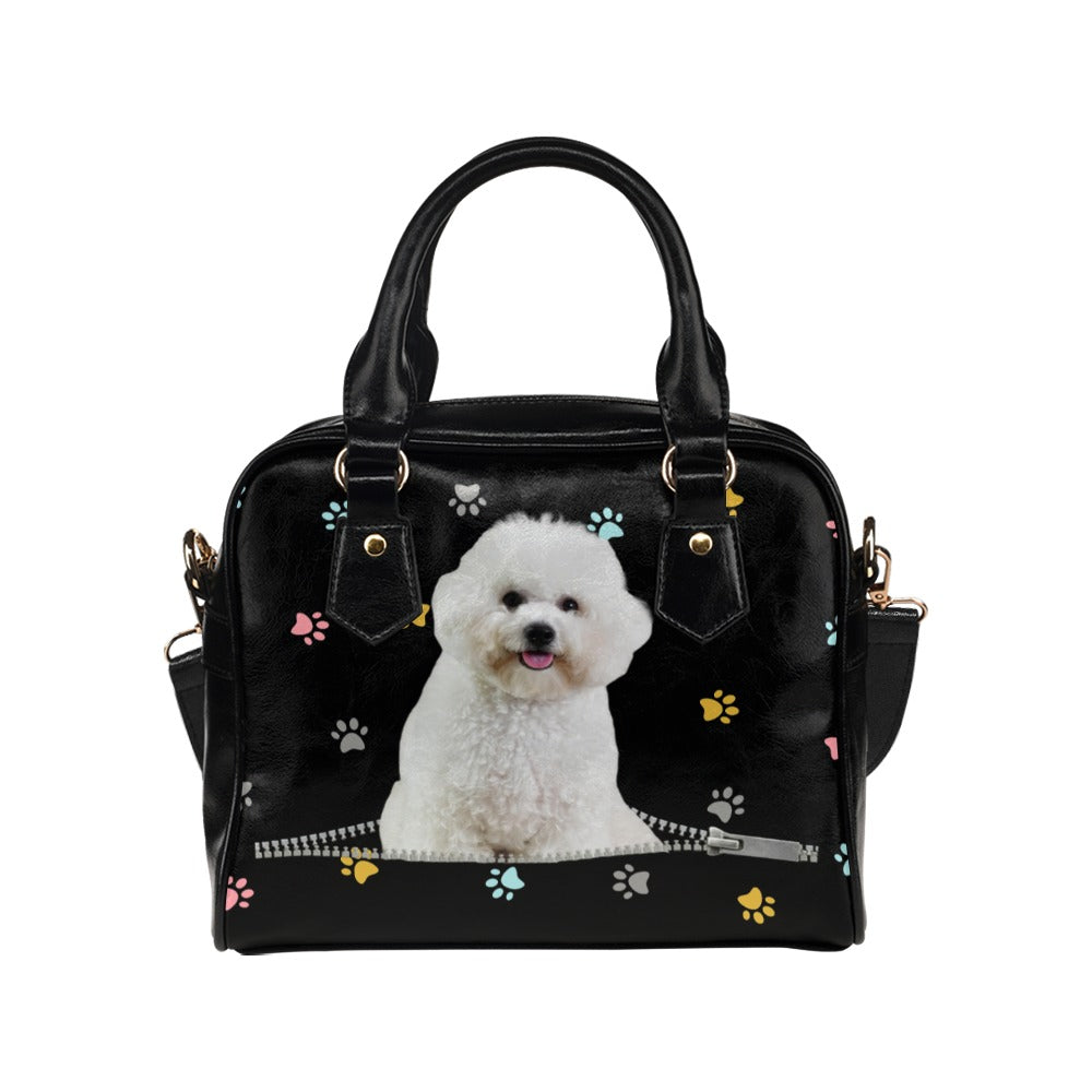 Poodle Puppy Zip Colorful Paws Shoulder Handbag