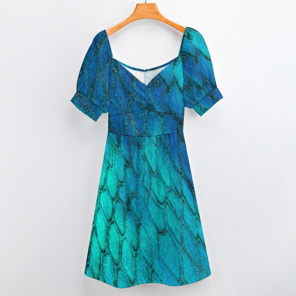 Reptile Skin Crocodile Snake Blue Green Printed Sweetheart Dress