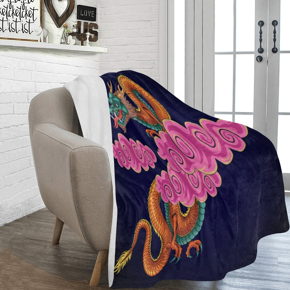 Chinese Dragon With Cloud Illustration Ultra-Soft Micro Fleece Blanket 60"x80"