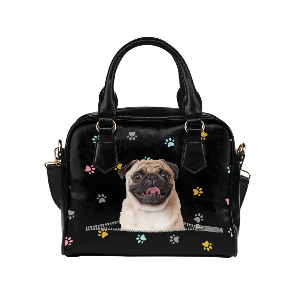 Pug Colorful Paws Shoulder Handbag