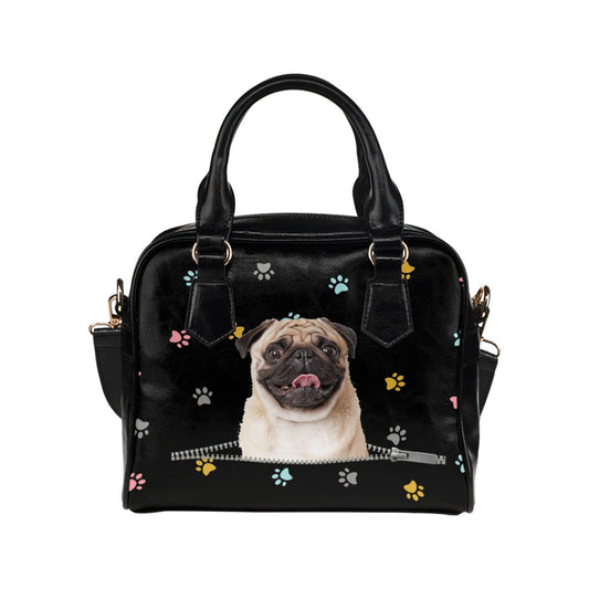 Pug Colorful Paws Shoulder Handbag