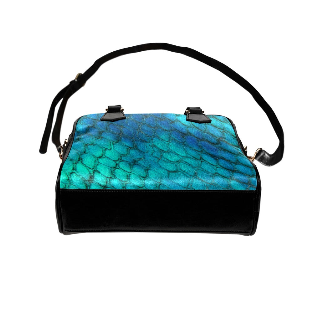 Reptile Skin Crocodile Snake Blue Green Shoulder Handbag