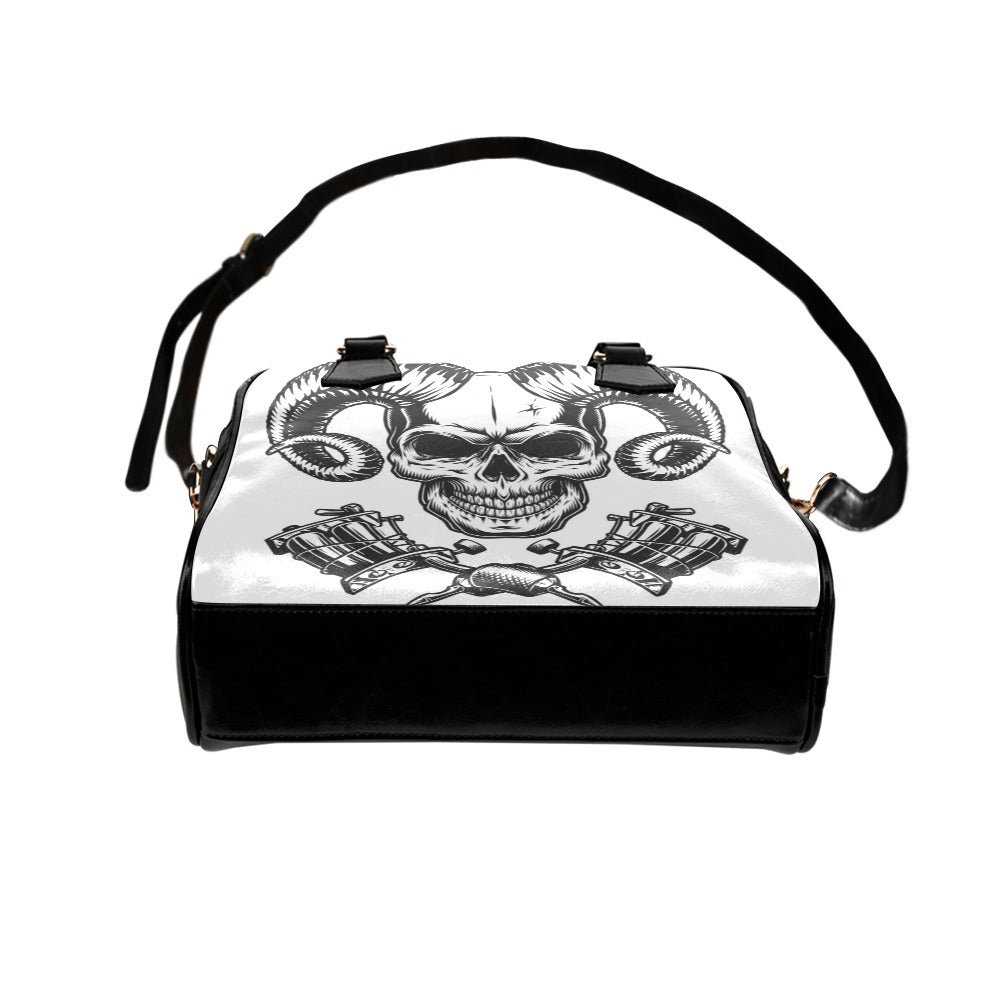 Vintage Monochrome Demon Skull Shoulder Handbag