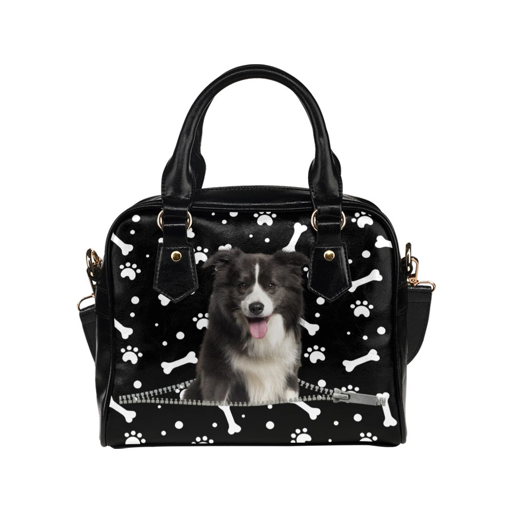 Border Collie Zip Paws and Bones Shoulder Handbag