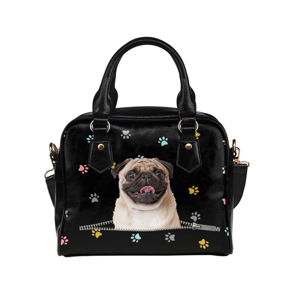 Pug Colorful Paws Shoulder Handbag