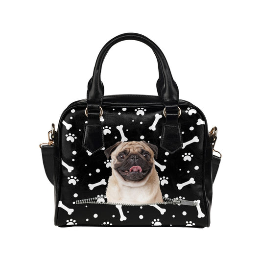 Pug Paws and Bones Shoulder Handbag