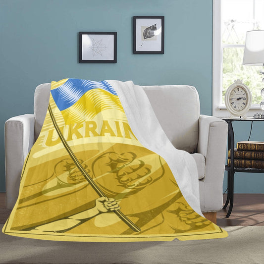 Vintage Ukraine Holding Flag Poster Ultra-Soft Micro Fleece Blanket 60"x80"