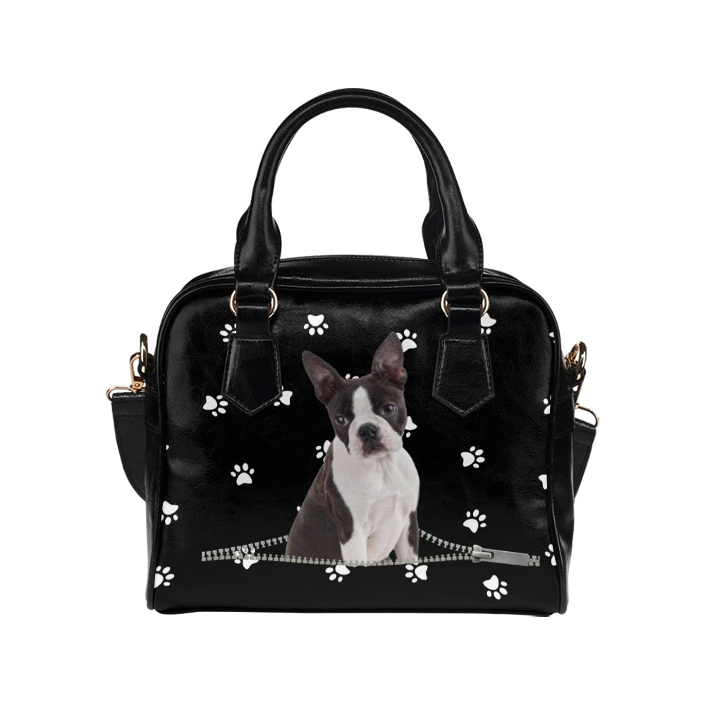 Boston Terrier Dog Zip Paws Shoulder Handbag