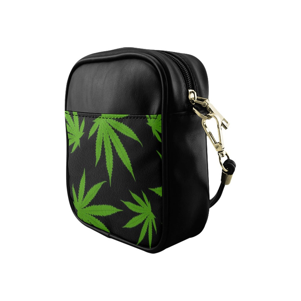 Green Cannabis Weed Marijuana Leaves Pattern Sling Bag