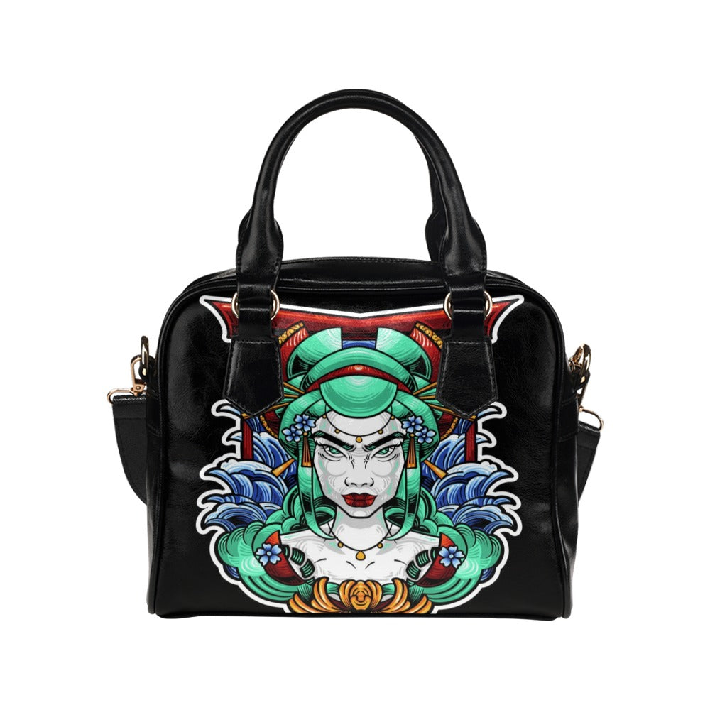 Geisha Japanese Illustration Style Shoulder Handbag