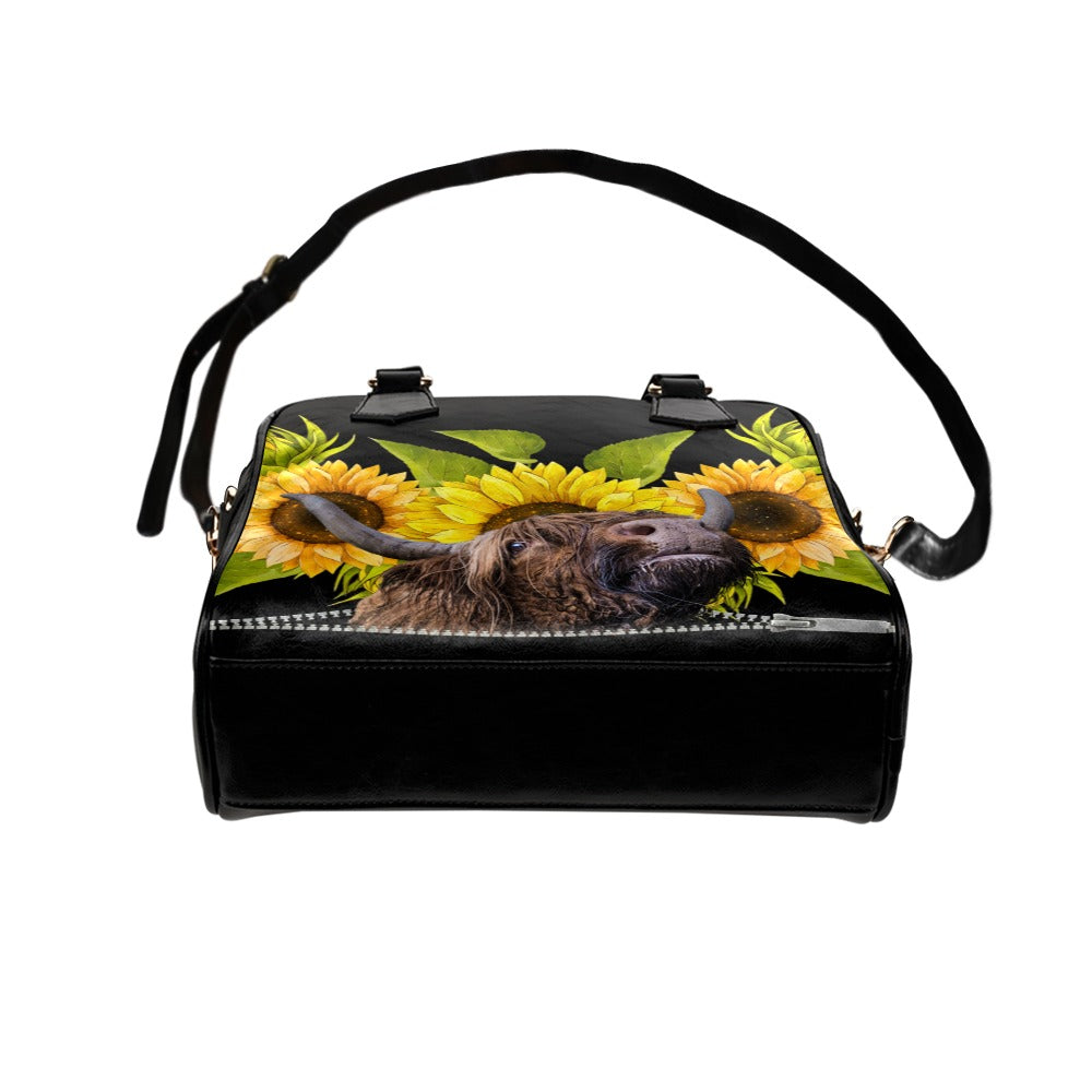 Highland cow Sunflowers Shoulder Handbag