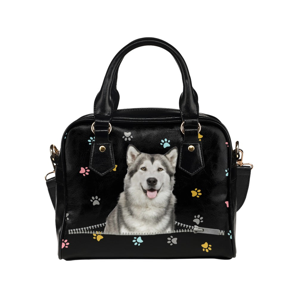 Alaskan Malamute Zip Colorful Paws Shoulder Handbag