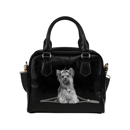 Yorkshire Terrier Black and White Zip Shoulder Handbag