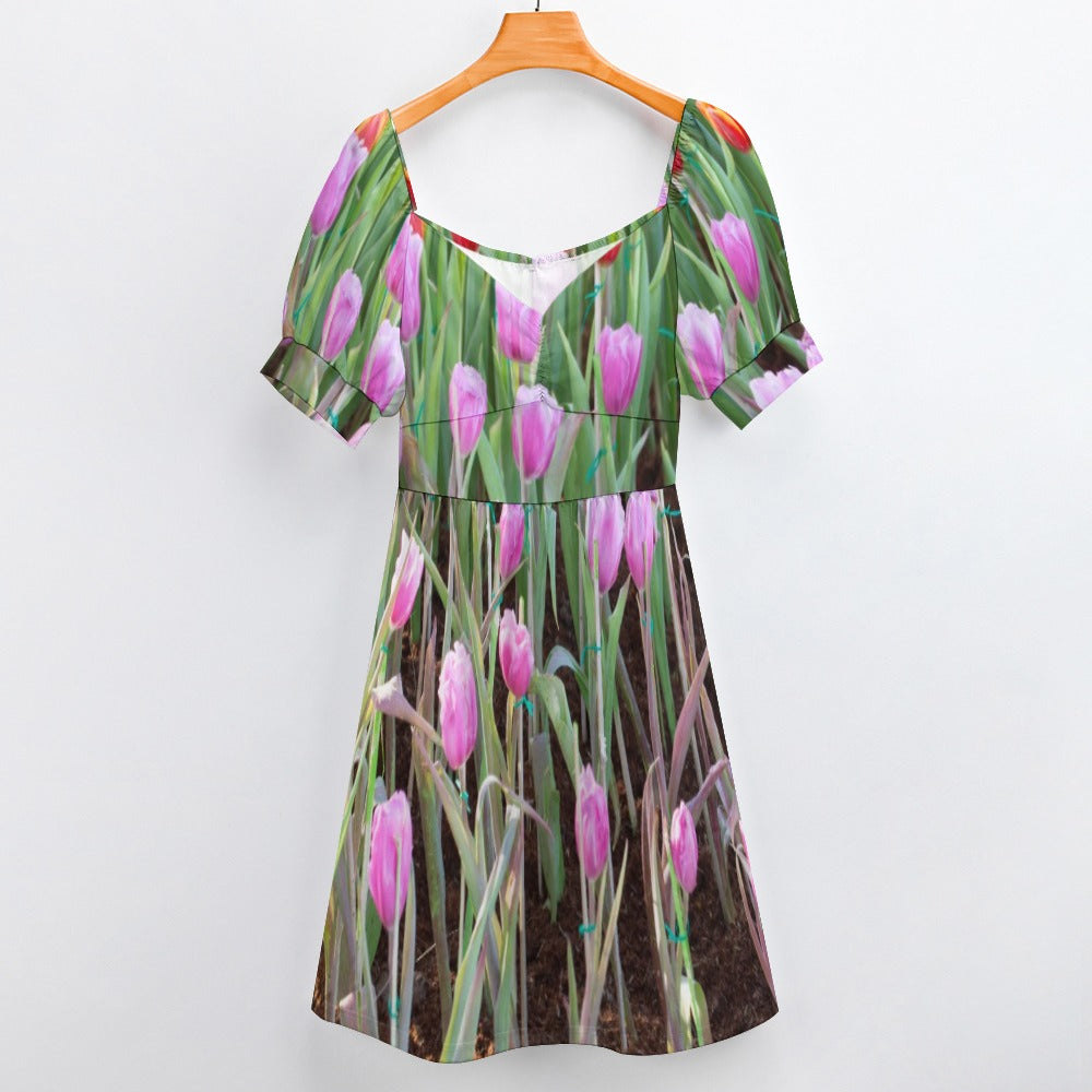 Tulips Printed Sweetheart Dress