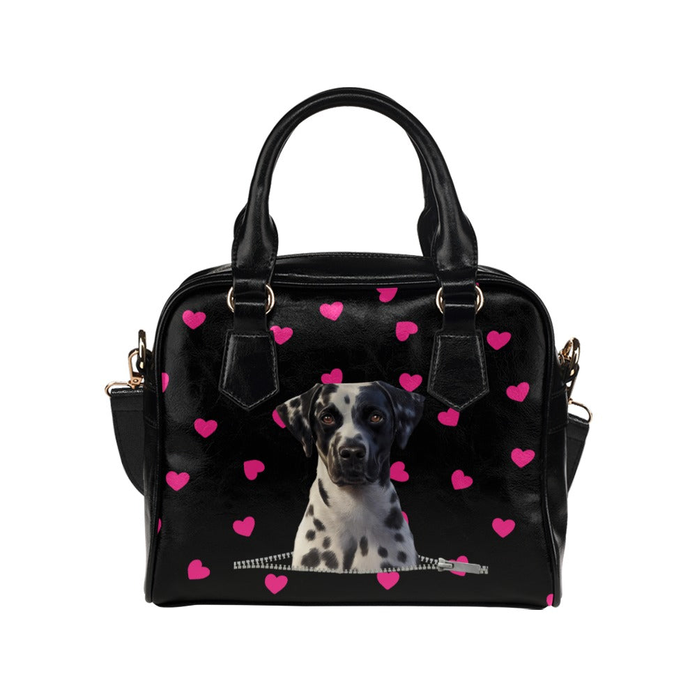 Dalmatian Zip Hearts Shoulder Handbag