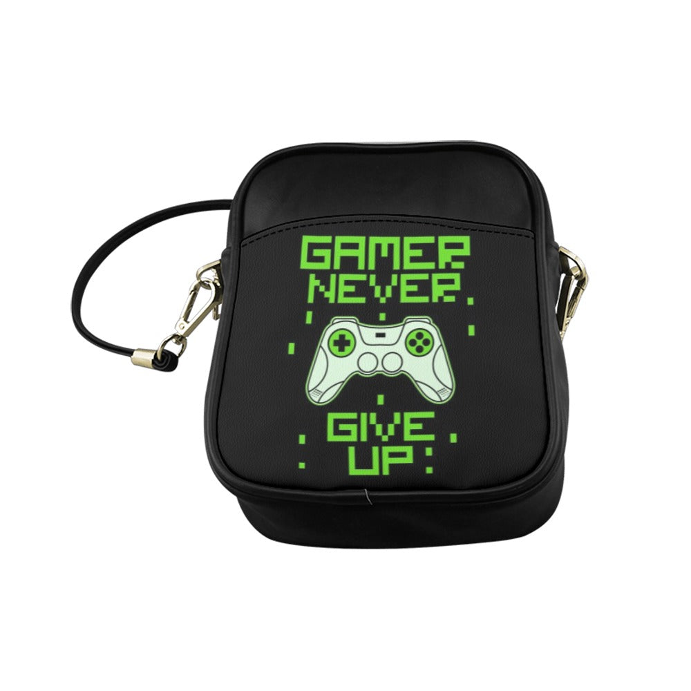 Gamer Never Give Up Quote Sling Bag