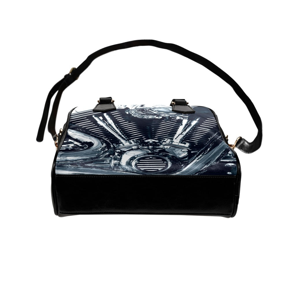 Chromium Plated V Type Motorbike Engine Shoulder Handbag