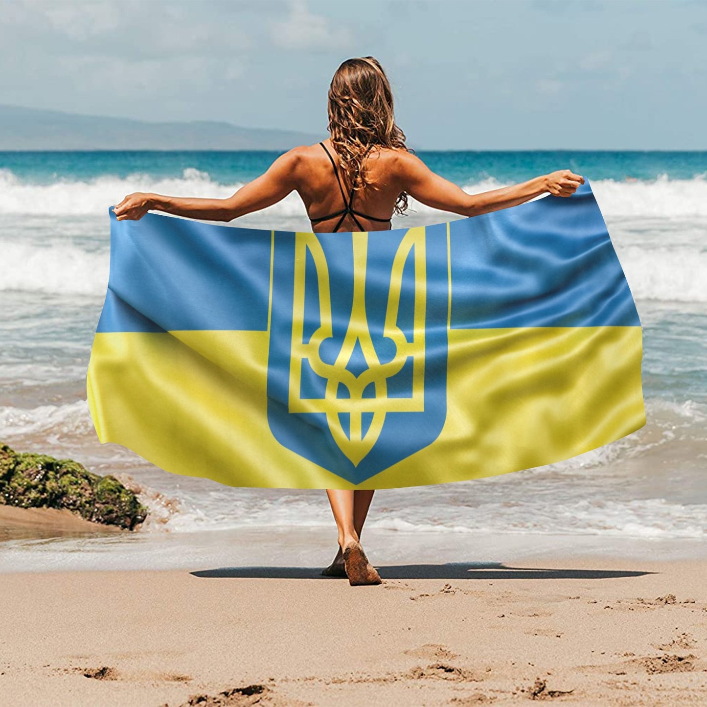 Flag Ukraine coat of arms Beach Towel 32"x 71"