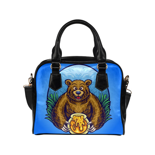 Grizzly Bear With Honey Bee Cartoon Shoulder Handbag