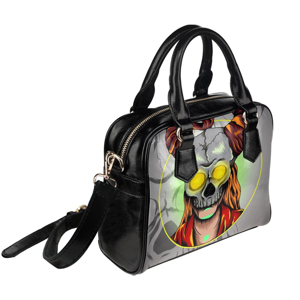 Girl With Horned Skull Mask Shoulder Handbag