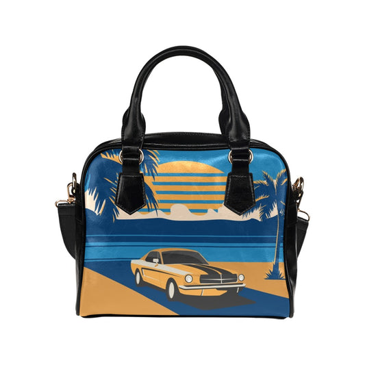 Retro Car Palm Trees Sunset Vintage Shoulder Handbag