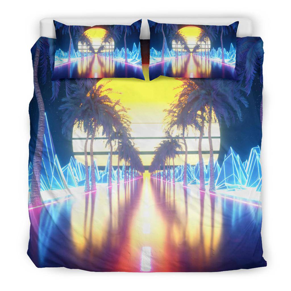 Retro Futuristic Sunset Palms Bedding Set - Top Content | POD Collection | Free Shipping