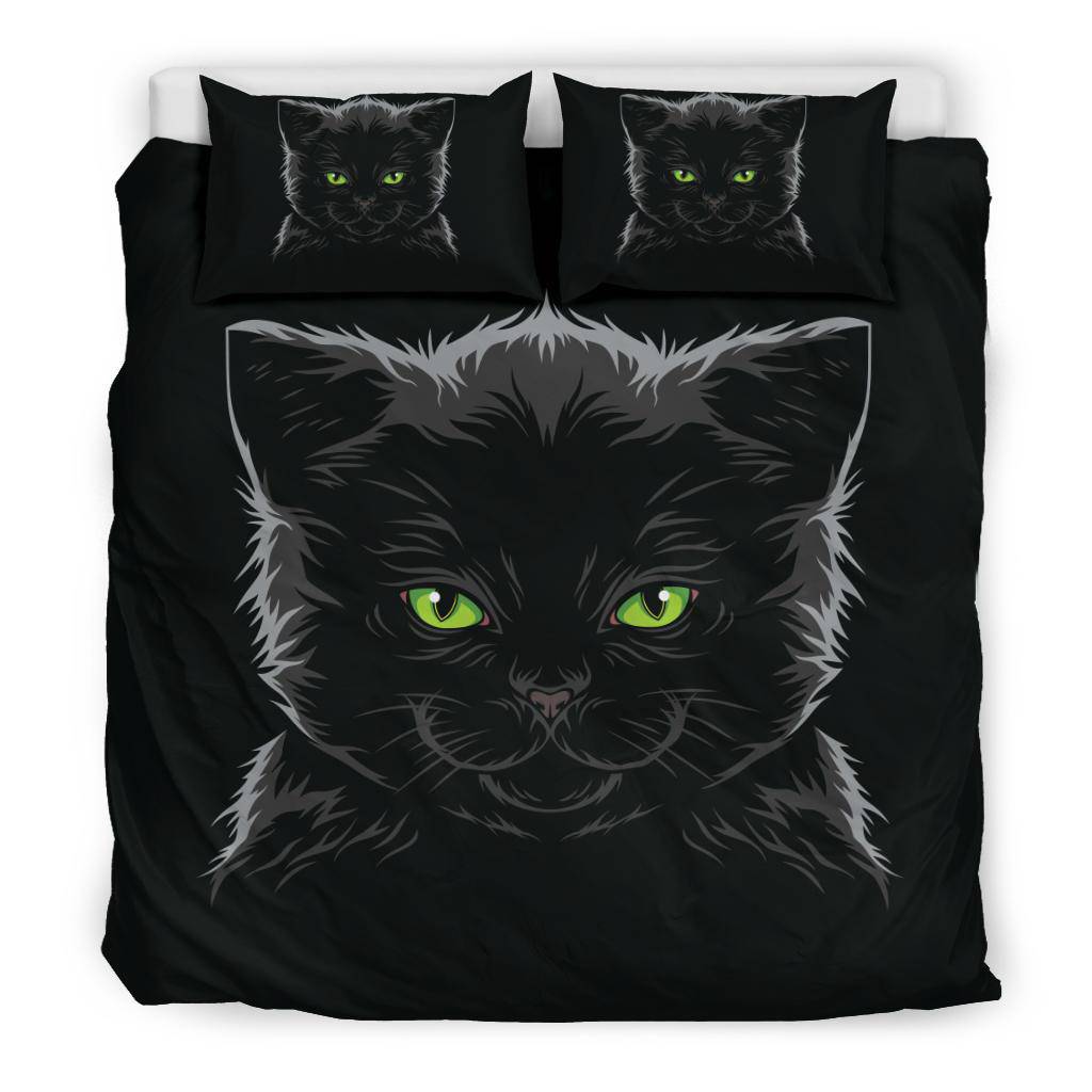 Black Green Eye Cat Bedding Set - Top Content | POD Collection | Free Shipping