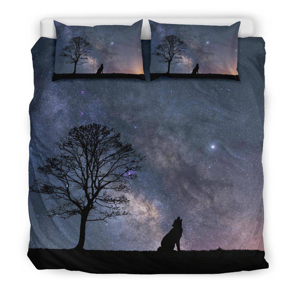 Silhouette Wolf Tree Stars Bedding Set - Top Content | POD Collection | Free Shipping