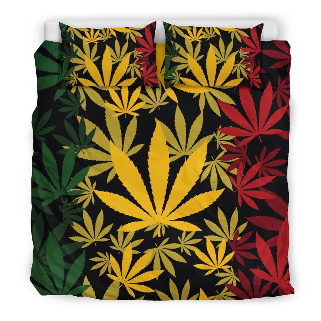 Green Yellow Red Cannabis Leaves Bedding Set - Top Content | POD Collection | Free Shipping