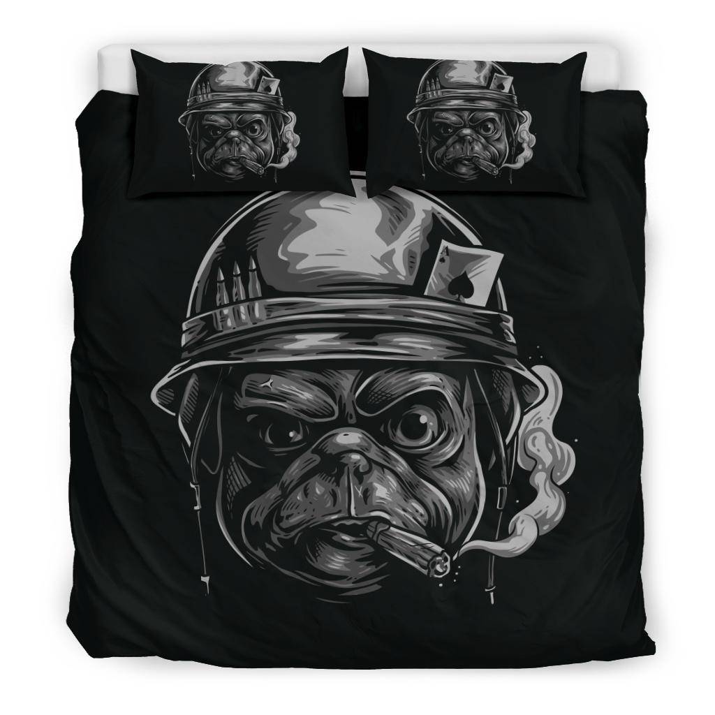 Pug Soldier Black Cartoon Bedding Set - Top Content | POD Collection | Free Shipping