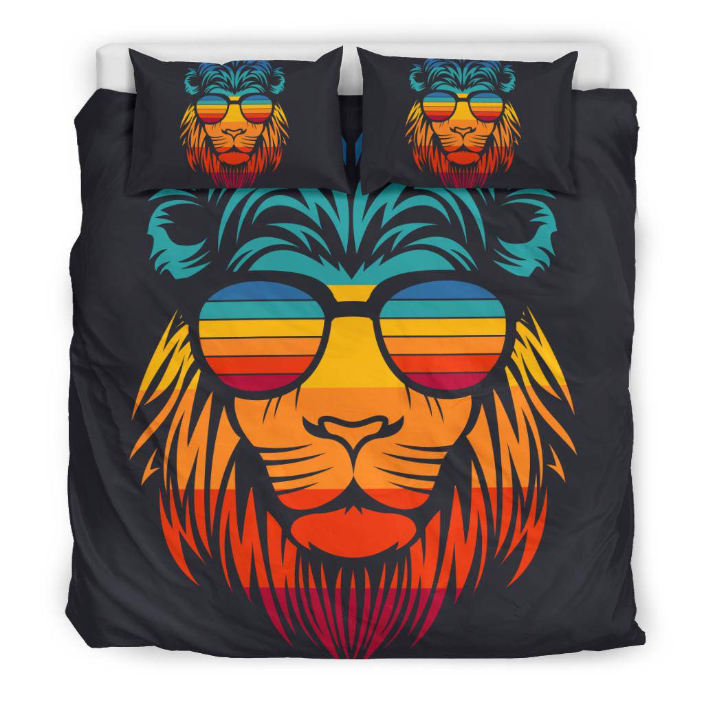 Retro Lion with Sunglasses Bedding Set - Top Content | POD Collection | Free Shipping