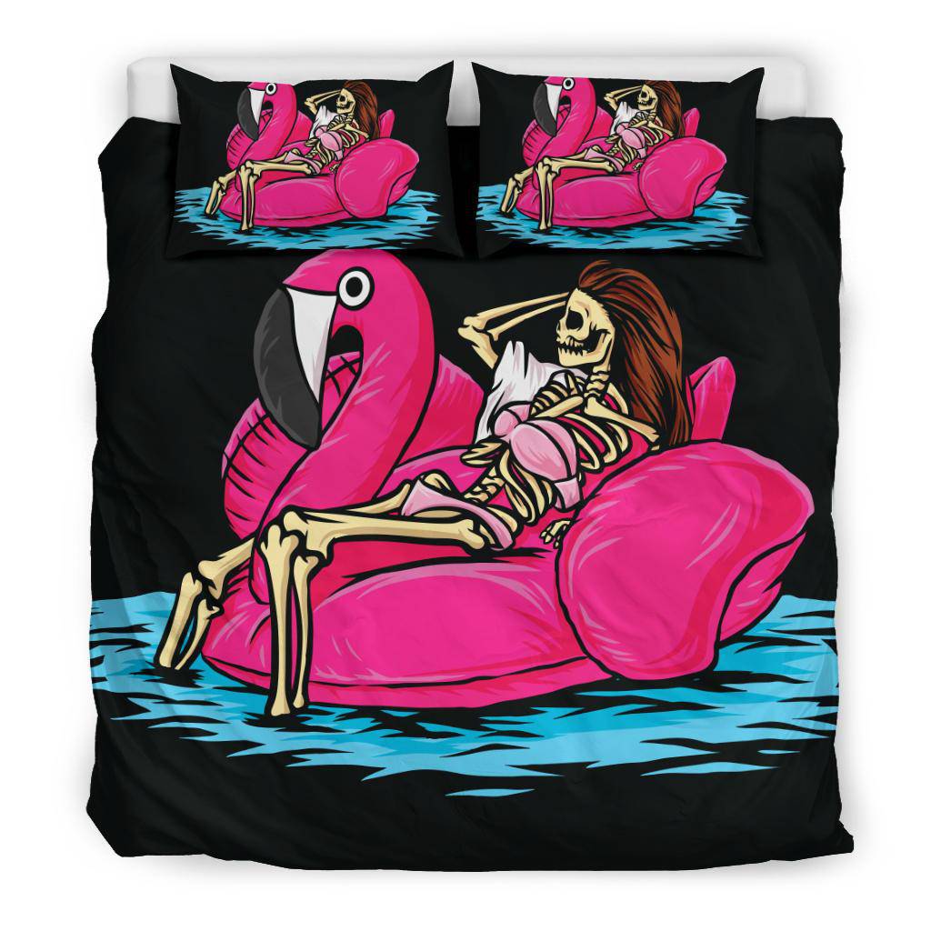 Skeleton Girl Flamingo Bikini Bedding Set - Top Content | POD Collection | Free Shipping