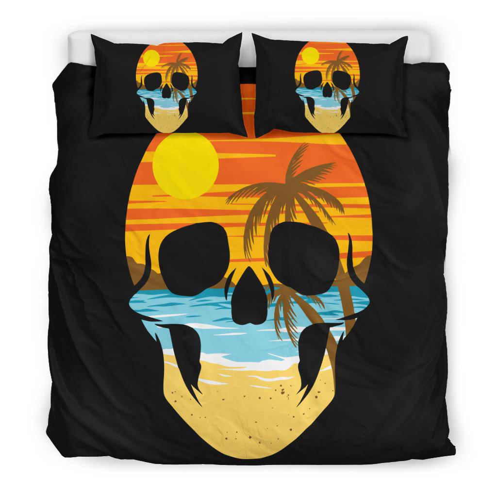 Skull Beach Palms Tropical Bedding Set - Top Content | POD Collection | Free Shipping