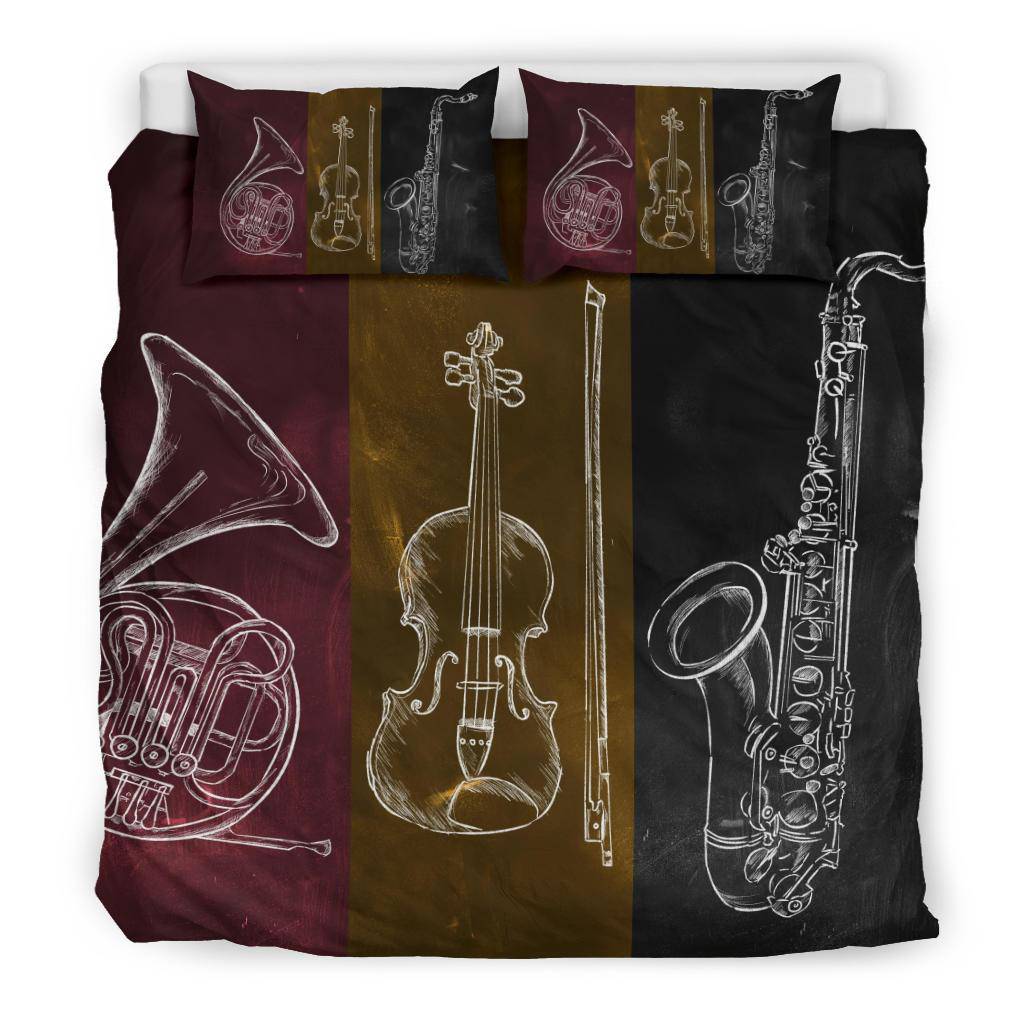 Musical Instruments French Horn Violin Saxaphone Bedding Set - Top Content | POD Collection | Free Shipping