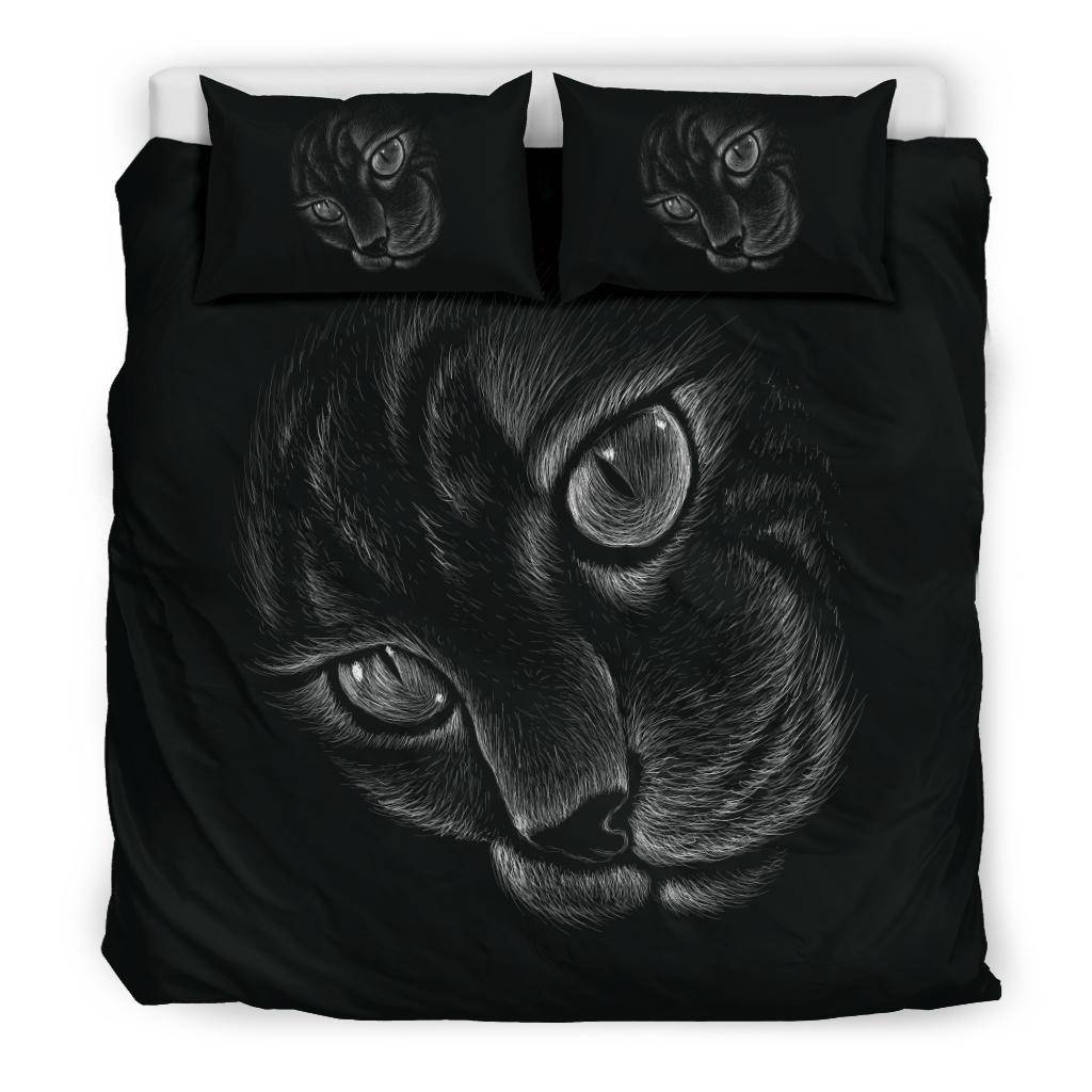 Cat Head Drawing Black Bedding Set - Top Content | POD Collection | Free Shipping