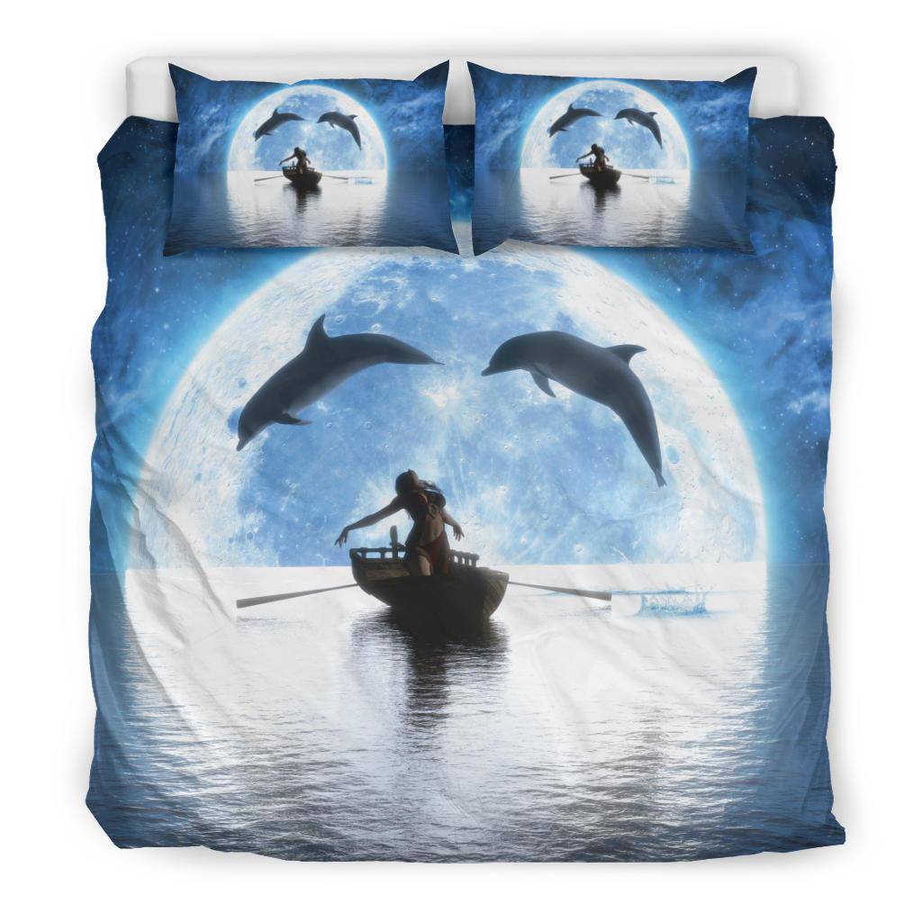 Moonlight Two Jumping Dolphins Sea Bedding Set - Top Content | POD Collection | Free Shipping