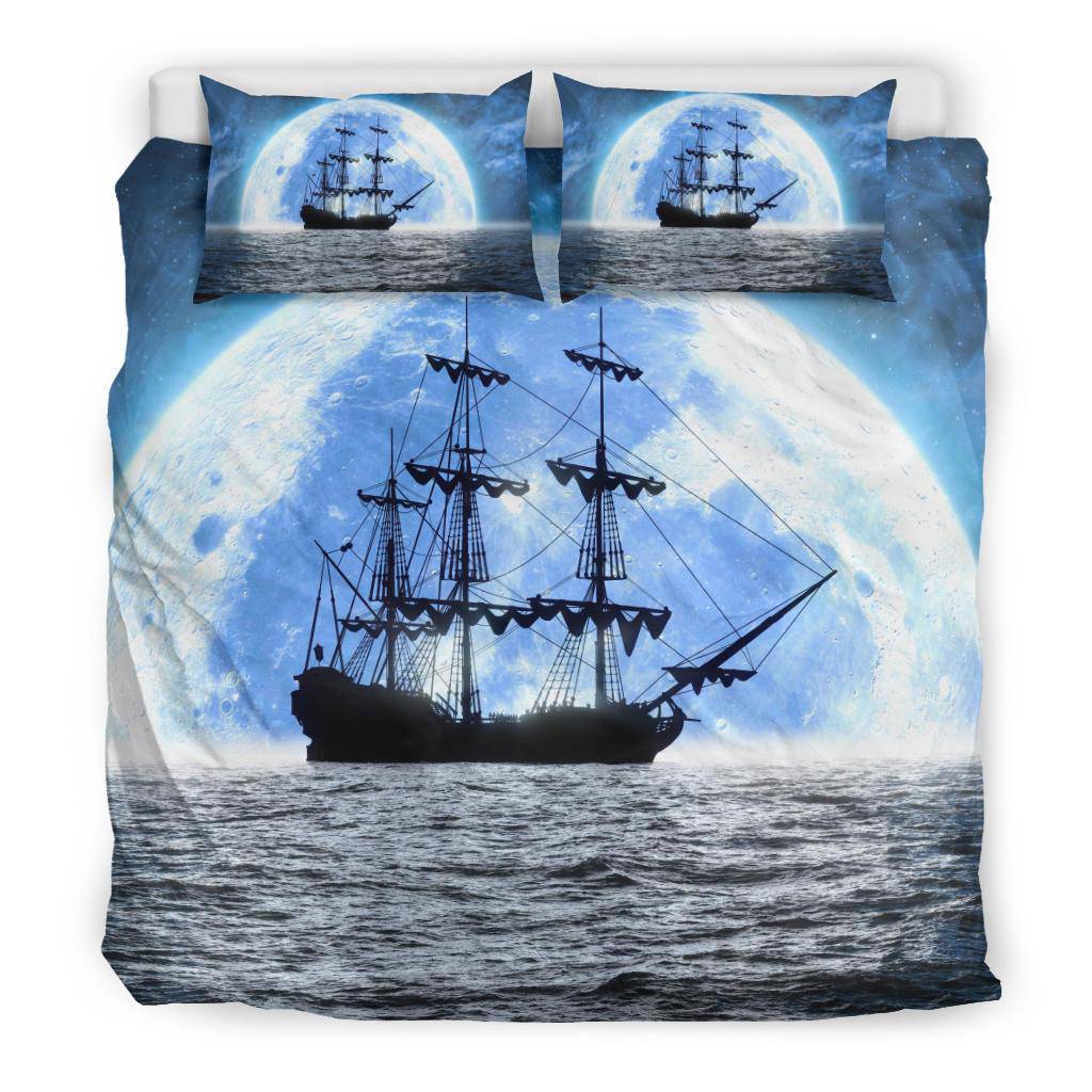 Sea Ship Moon Moonlight Blue Bedding Set - Top Content | POD Collection | Free Shipping