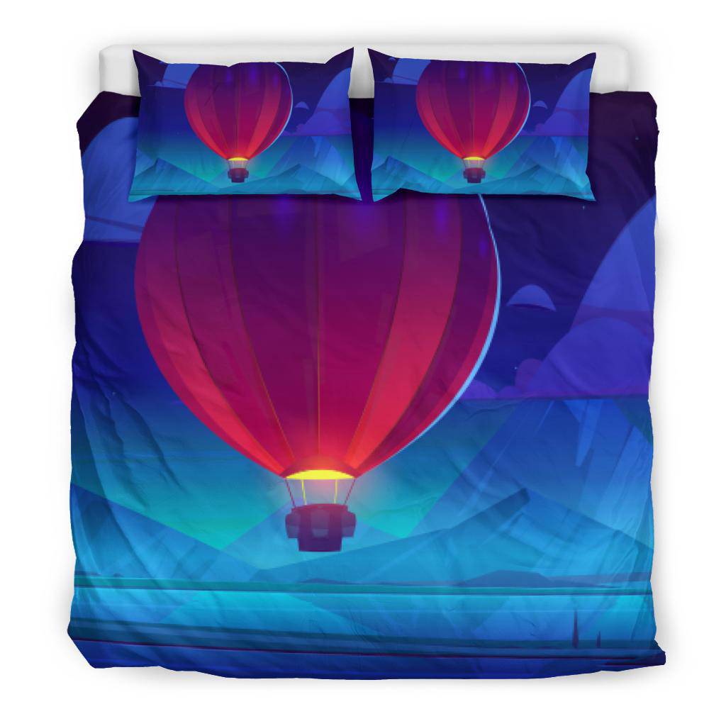 Air Balloon Flying Night Sky Clouds Mountains Bedding Set - Top Content | POD Collection | Free Shipping